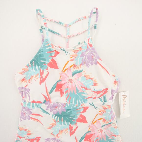 Raisins St. Croix Tankini Top Floral White Pink High Neck Ladder Back Small NWT - Picture 3 of 13